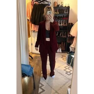 WHBM Burgundy Velvet Women's Suit - Blazer and Wide Leg Pants Set